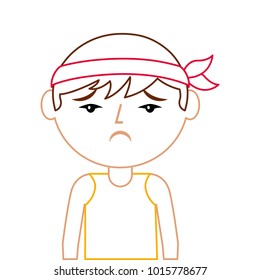 portrait cartoon sad man chinese with head band