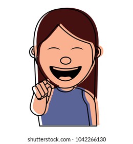 portrait cartoon smiling woman pointing gesture