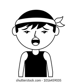 portrait cartoon unhappy man chinese with head band