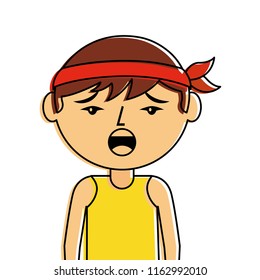 portrait cartoon unhappy man chinese with head band