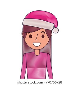 portrait cartoon woman smiling character wearing christmas hat