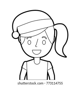 portrait cartoon woman smiling character wearing christmas hat