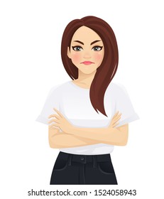 Portrait of casual business woman with angry face emotion isolated vector illustration