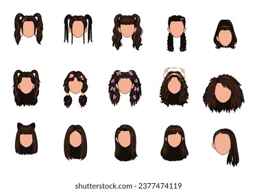 Portrait of casual women hair with different hairstyles and outfits isolated vector illustration