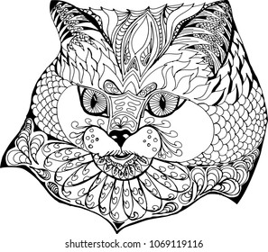 Portrait of a cat. Freehand sketch drawing for adult antistress coloring book