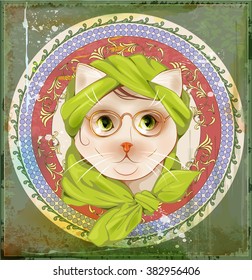 portrait of  the cat with glasses in  the art nouveau style