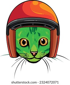 Portrait of cat in helmet. Vector illustration.