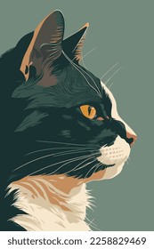 Portrait of a cat on a green background. Vector illustration. wall art print poster