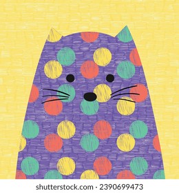 Portrait of cat. Postcard with abstract pet head. Geometric pattern