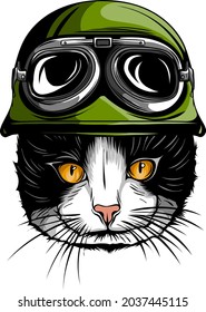 Portrait of a Cat with steampunk helmet. Vector illustration.