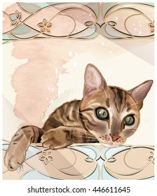 Portrait of  the cat in watercolor style. 