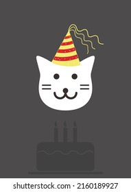 Portrait of cat, wearing birthday hat, cool style
