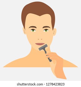 Portrait of a caucasian man holding a razor