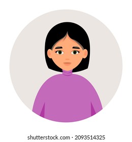 Portrait Of Caucasian Woman. Avatar Of Female Person. Vector Icon Of Adult In Flat Style. Headshot.