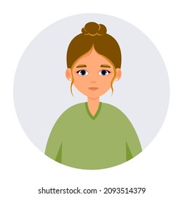 Portrait Of Caucasian Woman. Avatar Of Female Person. Vector Icon Of Adult In Flat Style. Headshot.