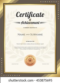 Portrait Certificate Of Achievement Template With Gold Border And Awarded Wreath And Star Background