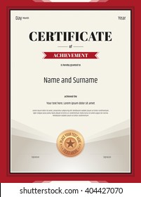 Portrait certificate of achievement template in vector with red border