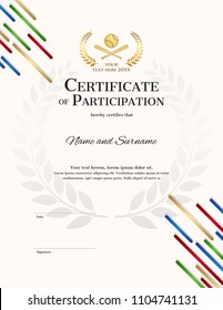 Portrait certificate template in baseball sport theme with sport color stripe theme background, Diploma design