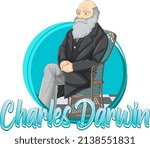 Portrait of Charles Darwin in cartoon style illustration