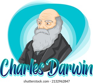 Portrait of Charles Darwin in cartoon style illustration