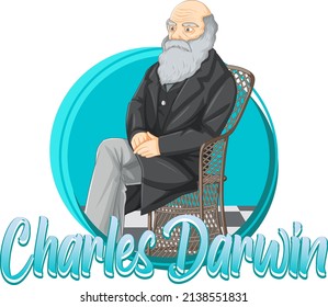 Portrait of Charles Darwin in cartoon style illustration