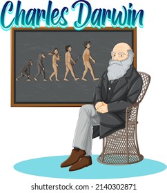 Portrait of Charles Darwin in cartoon style illustration