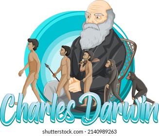 Portrait of Charles Darwin in cartoon style illustration