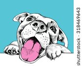 Portrait of a cheerful dog on a blue background. Vector illustration.