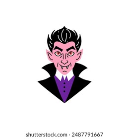 Portrait of a cheerful vampire in doodle style on a white background.