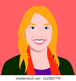 Portrait of a cheerful woman in adulthood. Avatar for social networks. Bright vector illustration in a flat style.