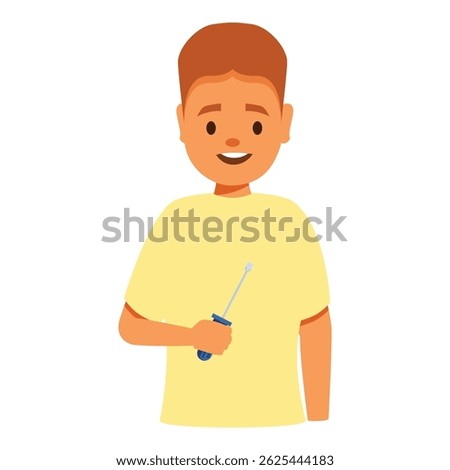 Portrait of a cheerful young apprentice holding a screwdriver, ready to learn and work