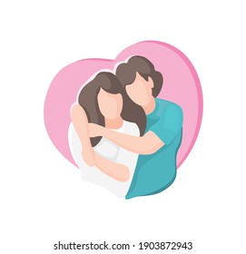 Portrait of a cheerful young couple celebrating valentines day. 
Hand drawn style vector design illustrations.