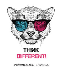 Portrait of the cheetah in the colored glasses. Think different. Vector illustration.