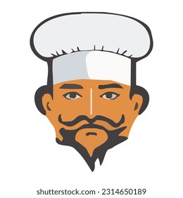Retrato de chef con sombrero de chef e ilustración vectorial de barba
