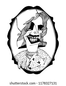 Portrait of a chic woman. Black and white illustration on a poster and on a T-shirt.Can be used in social networks, for articles, publications, cards, print, poster, sticker, on a t-shirt.