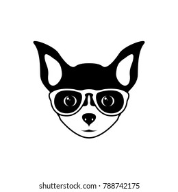 Portrait of chihuahua dog with glasses, black and white flat style. Vector illustration of Hipster dog. 