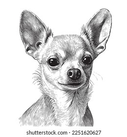 Portrait of a chihuahua dog hand drawn sketch in engraving style Vector illustration