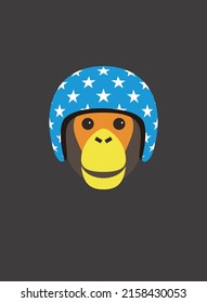 Portrait of chimpanzee, wearing motorcycle helmet
, cool style