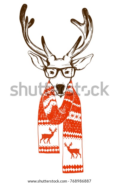 Portrait Christmas Reindeer Dressed Winter Scarf Stock Vector (Royalty ...