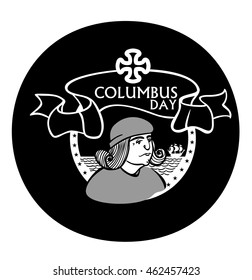 portrait of Christopher Columbus, a stylized drawing of a hand, the celebration of Columbus Day