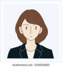 Portrait of close-up face of young woman in business attire looking at the camera. Photo-booth official ID, driver license passport photo. Hand drawn flat cartoon character vector illustration.