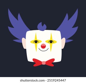 Portrait of clown with blue hair. Funny circus character.