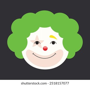 Portrait of clown with green hair. Funny circus character.