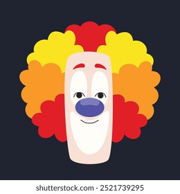 Portrait of clown with multicolored hair. Funny circus character.