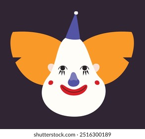 Portrait of clown with orange hair. Funny circus character.