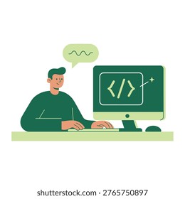 Portrait of a coder working at a computer screen