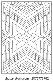 Portrait coloring pages for adults. Abstract illustration in Line Art style. Diamonds geometric composition. Black and white patterns. EPS8 file. Coloring-#381