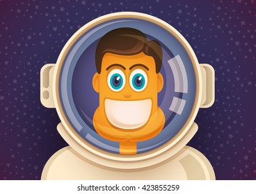 Portrait of a comic astronaut. Vector illustration.