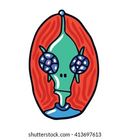 Portrait of a compound eyes alien. Fictional creature from another planet. Vector cartoon character.