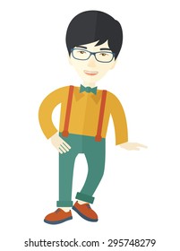 A Portrait of confident asian supervisor. A Contemporary style. Vector flat design illustration isolated white background. Vertical layout